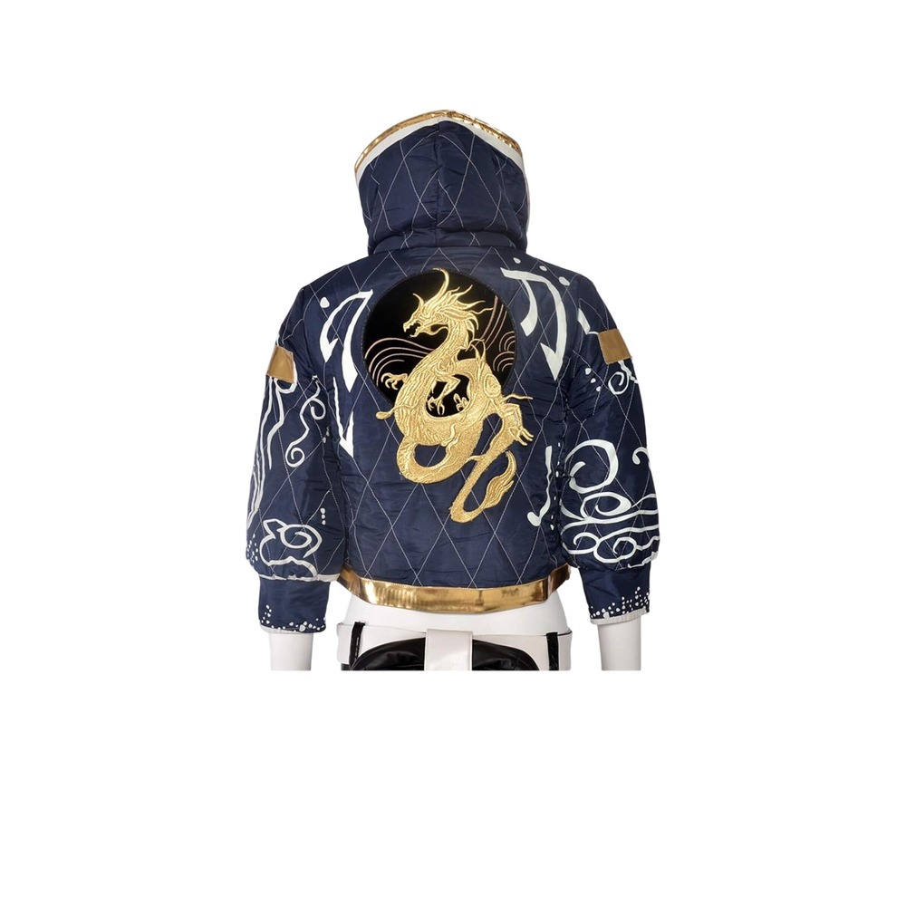 Gold Dragon Embroidered Quilted Bomber Jacket Purple Iridescent Lining Hooded‎ L